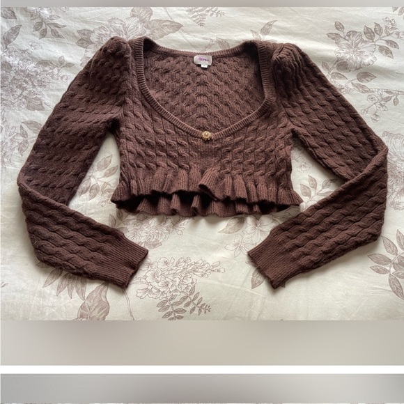 LPA Soren chocolate Brown Cropped sweater in M - Picture 3 of 4